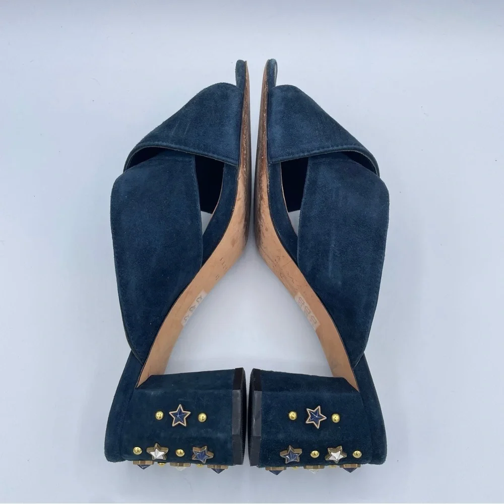 Sandro Star Studded Suede Sandals Shoes 40 Blue